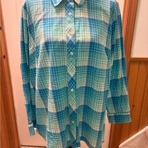 Talbots Teal and White Plaid Shirt